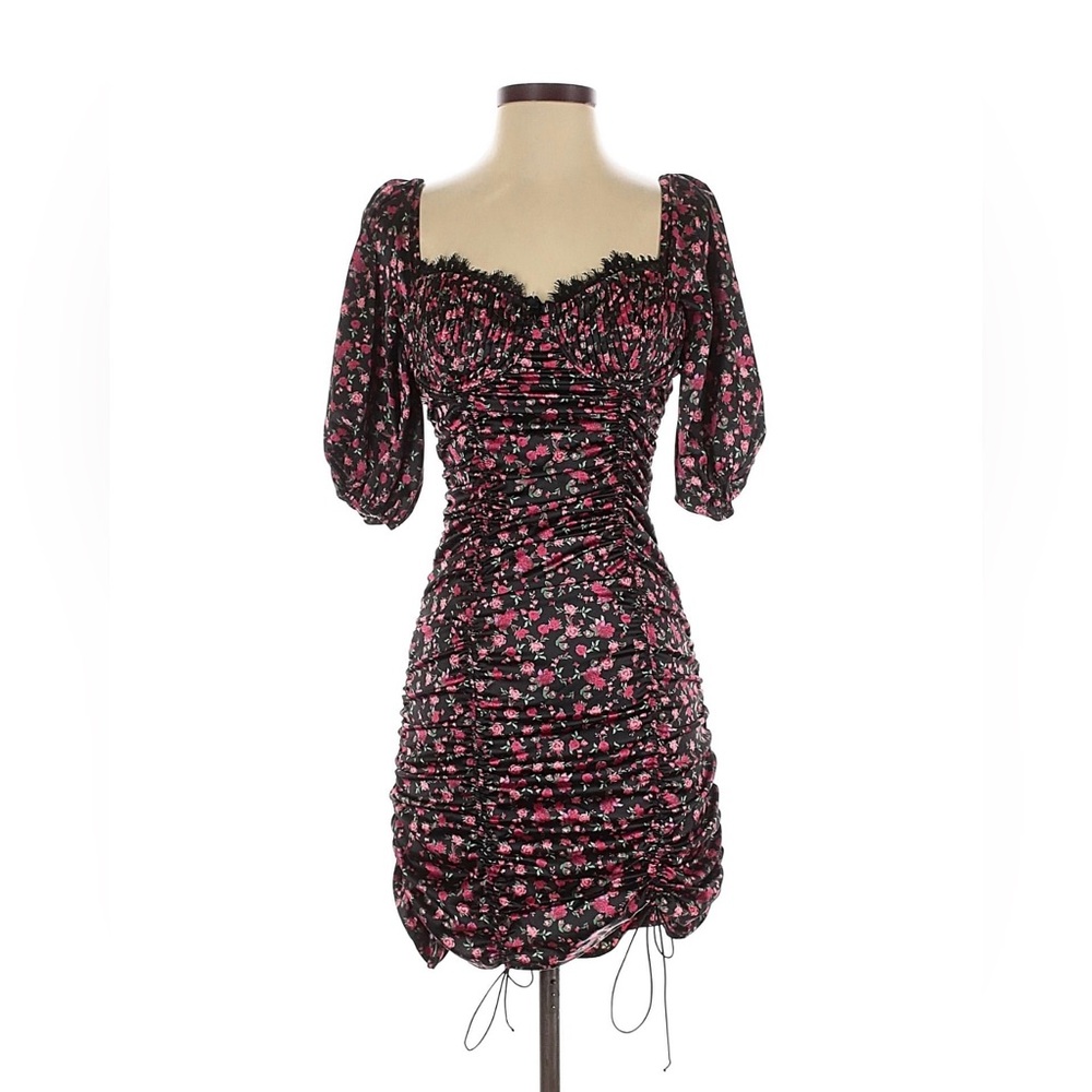 For Love & Lemons, Floral Black and Pink Mini Dress